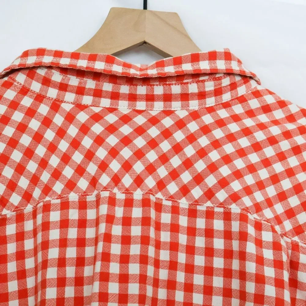 The North Face Men's Orange and White Gingham Button Down Shirt - Large
